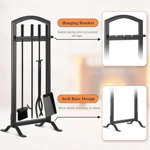 image for Gtongoko 30 Inch 5 Pieces Fireplace Tools Set with Stand, Outdoor Fire