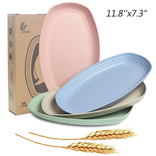 Large Wheat Straw Dinner Plates - 4 Pcs 11.8''x7.3" Microwave Safe Plate Fish
