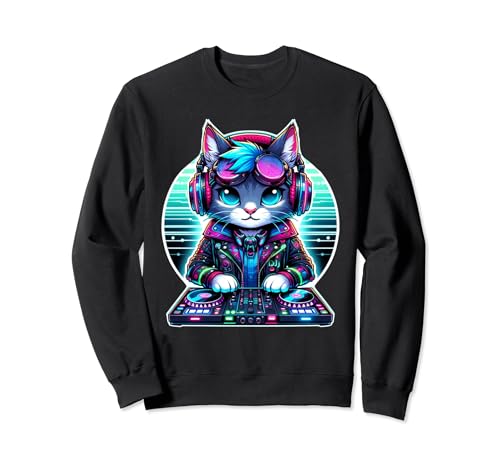 Cyberpunk Dj Cat con auriculares gráfico para hombres, mujeres y niños Sudadera