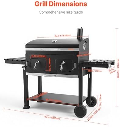 VEVOR Charcoal Grill, 780 sq.in. Extra-Large Charcoal Barbecue Grill with 2 Liftable Charcoal Trays & Folding Side Tables, High-Temp Powder-Coated Steel BBQ Cooking Grills for Patio Backyard Parties — view 2