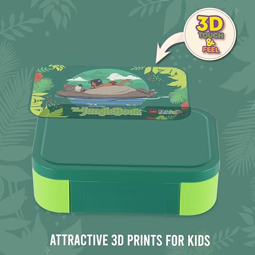 Image of CELLO Kidzbee Galaxy Mowgli's Ride Insulated Kids Lunch Box with Inner Steel Box, Green | 3D Touch & Feel Designs Tiffin Box | Leak Proof & Break Resistant | Ideal for School & Picnic