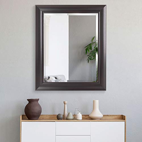 Head West Decorative Espresso Beveled Mirror | Rectangular Shaped - Horizontal & Vertical Mount - Ideal For Bathroom And Living Room Decor - 28.5 X 34.5 Brown #TOP2