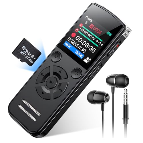 Enregistreur Vocal Numérique 64 Go Dictaphone 1536 Kbps avec USB-C et Réduction du Bruit