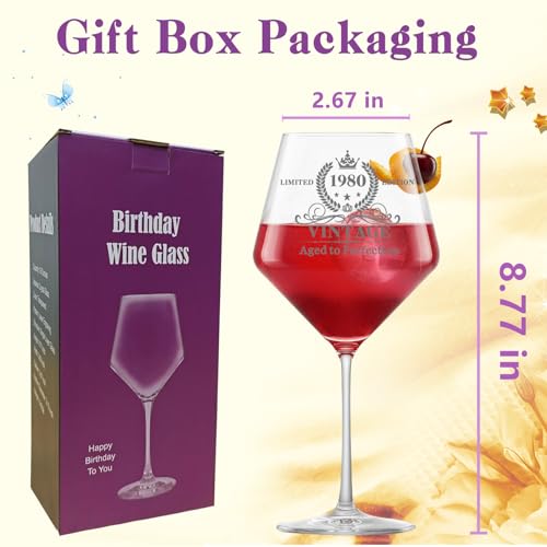 46th Birthday Gifts for Her Women, Vintage 1980 Engraved Wine Glass, 46 Year Old Birthday Decorations for Women, Her, Wife, Mom, Aunt, Daughter, Sister, Friends, Female, 46th Birthday Gift Present - Image 3