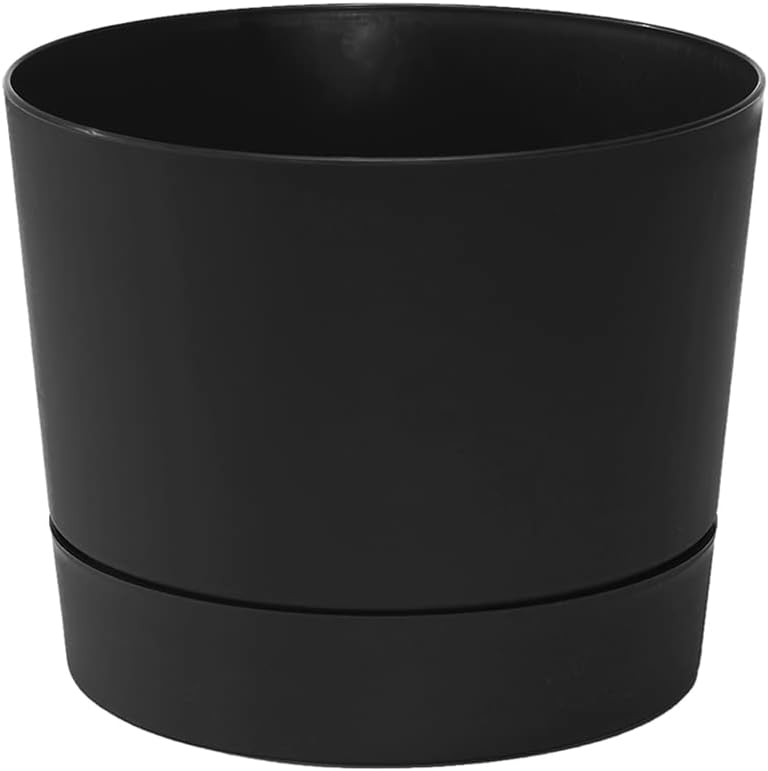 Root & Vessel Majestic Mid-Century Modern Low Profile Cylinder Pot, Matte Black, 12.5"