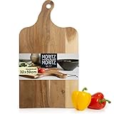 alte anrichte zu verschenken QUALITÄTSPRODUKT - Moritz & Moritz Schneidebrett Akazienholz Groß, je 59 x 32 x 2 cm, ölimprägniert und feuchtigkeitsabweisend, lebensmittelecht zur hygienischen Lebensmittel-Zubereitung, veganes Lederband zum Aufhängen