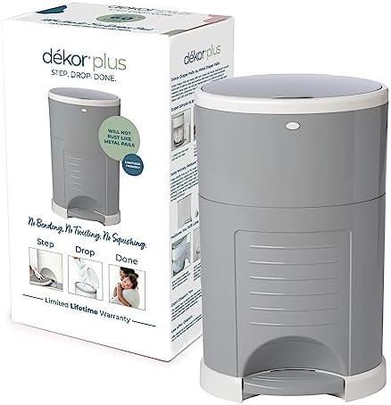 Dekor Plus Hands-Free Diaper Pail | Gray | Easiest to Use | Just Step – Drop – Done | Doesn’t Absorb Odors | 20 Second Bag Change | Most Economical Refill System |Great for Cloth Diapers