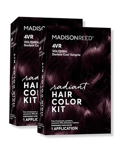 Madison Reed Radiant Hair Color Kit | 4VR Darkest Cool Sangria (Volterra Amethyst) for 100% Gray Hair Coverage | Salon Quality Permanent Hair Dye | PPD-Free & Ammonia-Free | (Packaging Varies) 2 Pack