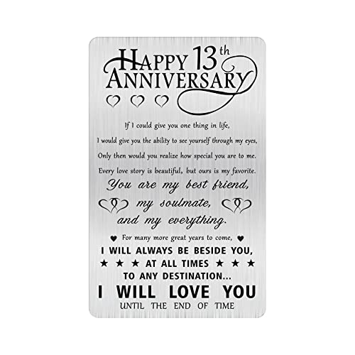 Alotozo 13th Anniversary Card Gifts for Him Husband Her, Happy 13 Years Wedding Anniversary Engraved Wallet Card Decorations for Boyfriend Wife Men