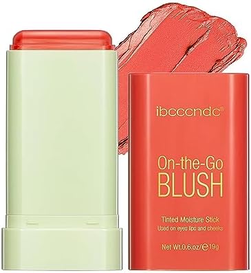 Multi-Use On The Go Glow Blush Stick, Solid Blush Stick for Cheeks Tint & Lips & Eyes | Long-Lasting, Blendable Formula | Waterproof Natural Nude Makeup, Moisturizer Stick (3# Coral Orange)