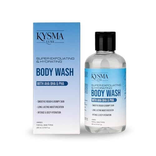 Kysma Luxe Body Wash with AHA BHA PHA | Super Exfoliating & Hydrating Formula for Smooth Skin | Salicylic Acid, Niacinamide & Gluconolactone | All Skin Types | Unisex | No Sulphates No Parabens | 200ml-image-27