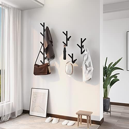 VEDECASA Wall Mounted Coat Rack & Hat Rack Black Metal Wall Coat Rack Tree Shaped Holder Hanger Coat Rack for Baseball Caps, Coats, Hats, Bags, Umbrella,Easy to Assemble
