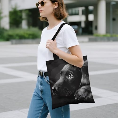 FekiLoot Sac fourre-tout en polyester avec motif de chiot labrador noir, 35 x 40 cm, élégant, léger, réutilisable, multi-usages, pour le travail, les voyages, le shopping, un usage quotidien – vue 3