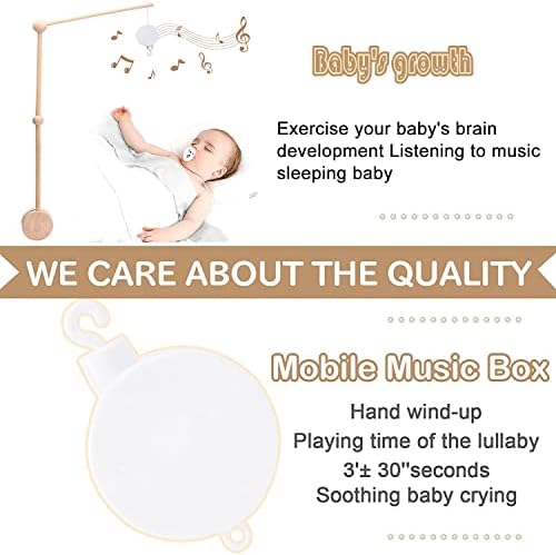 let's make Baby Crib Mobile Arm Wooden Holder 30 inch Beech Hangers with Rotating Music Box Nursery Decor Attachment Safe Anti Slip Set