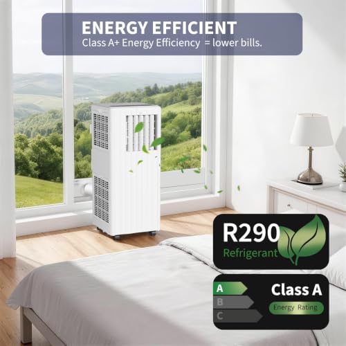 Mobiles Klimagerät 7000 BTU 2, 05 KW, 4- in- 1 Mit Kühlen, Entfeuchten, Ventilieren Und Schlafmodus, Leise 51 dB, EEK A, Inkl. Fernbedienung, 24h Timer, Abluftschlauch & Fensterkit, Für Räum-5