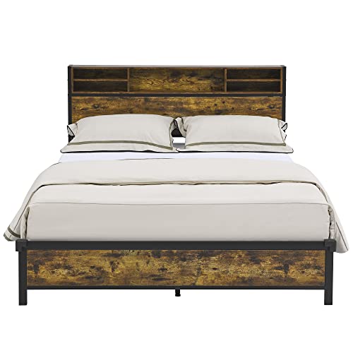 Alohappy Full Size Bed Frame With Bookcase Headboard, Metal Platform Bed Frame Full With Headboard Double Support Legs 13 Metal Slats Support,Easy Assembly Noise Free No Box Spring Needed #TOP2