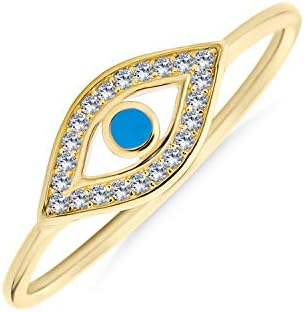 Bling Jewelry Gold Plated CZ Blue Enamel Evil Eye Stackable Ring 925 Silver Yellow 7