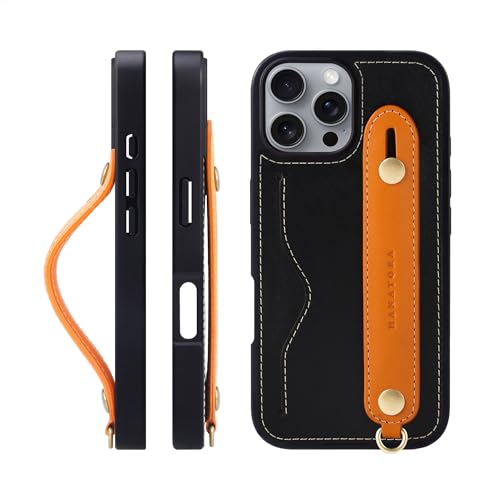 HANATORA for iPhone 16Pro �P�[�X �{�v �ϏՌ� �w�ʃx���g �X�g���b�v�����O �X�}�z�P�[�X �X�}�z �X�^���h�@�\ �l�b�N�X�g���b�v �t�� �C�^���A�����U�[ �M�t�g �u���b�N+�I�����W CGH-16Pro-Black-OG