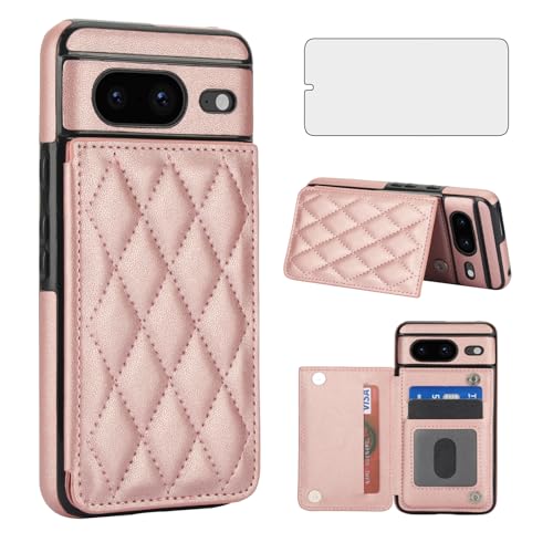 Étui portefeuille pour Google Pixel 8 avec protection écran et porte-cartes RFID en cuir marron