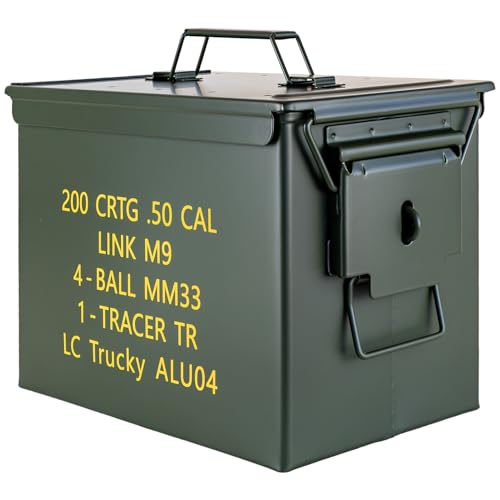 Trucky Munitionsbox Ammo Box 33x19x23 cm Metallkiste Metallbox Munitionskiste Aufbewahrungsbox mit Deckel Army Metall Grün