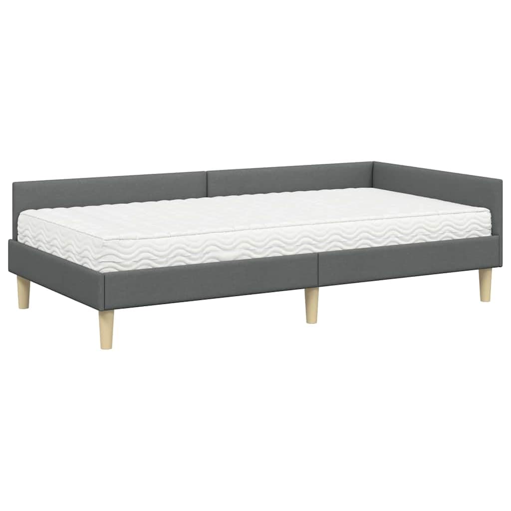 Struttura Letto Angolare con Materasso 2 pezzi in Tessuto Grigio Dimensioni 204x104x57cm per Camera Moderno con Supporto Doga e Testiera Regolabile