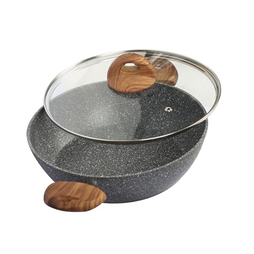 Kitchenette Non-Stick Kadai with Glass Lid 26 cm Size Grey
