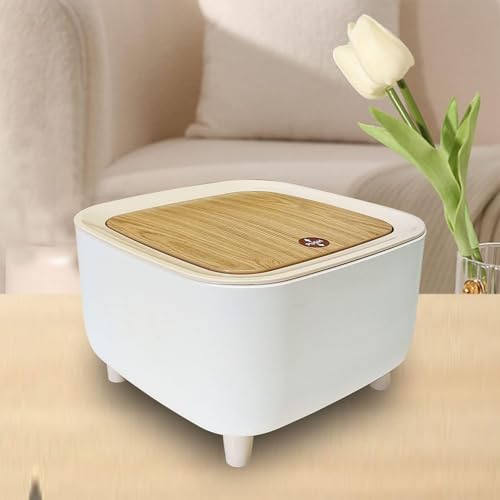 Image of Mini Portable Tabletop Dustbin, Mini Trash Can with Lid - Wastebasket for Bathroom Vanity, Desktop, Tabletop (Square Press - White)