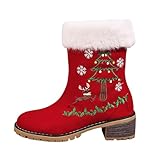 Saison : printemps et automne BIBOKAOKE Bottes de Noël pour femme - Talon bloc - Bottes courtes doublées - Bottines d\'hiver avec talon - Semelle épaisse - Bottes d\'hiver chaudes - Bottes de neige en peluche, Style K01 Rouge, 39 EU