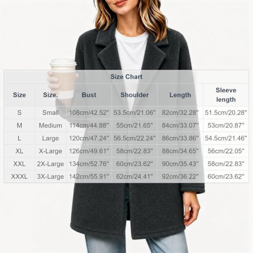 YMADREIG Teddy Jacket Women Notch Lapel Collar Button Down Fleece Coat - image 5
