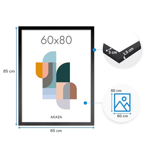 Acaza Photo Frame 60x80cm Black, Wall Decoration for Posters, Photos, Puzzles & Prints, Wood Frame with Plexiglass, 23.6 x 31.5 inch - Image 2