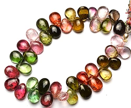 Tourmaline briolette multicolore 6x8mm perle naturelle poire lisse pour fil de bijoux