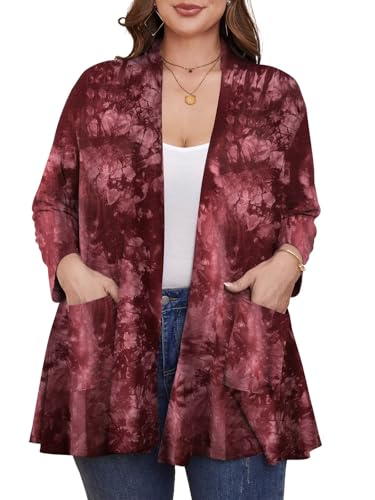 Image of BELAROI Plus Size Lightweight Cardigan Sweaters for Women Casual Open Front 3 /4 Sleeve Cover Up