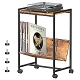 FANSXIVITA Record Player Stand with Vinyl Storage 2 tier Record Table Stand Brown Vinyl Record Shelf with Wheels Turntable Stand with Record Holder Album Vinyl Display Shelf Vinyl Player Cabinet