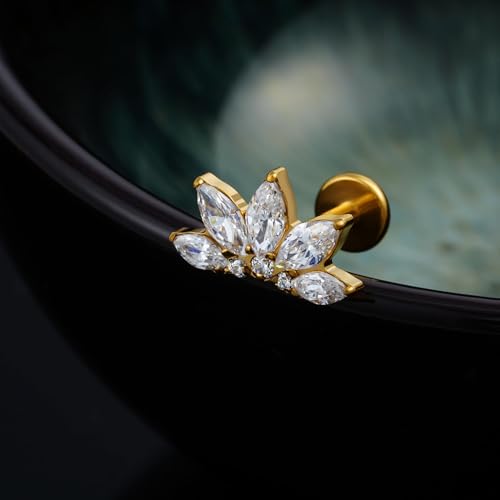 FINE4U 1PC ASTM F136 Titanium 16G Flatback Stud for Tragus, Helix, Conch 6mm 8mm - Screw on Cartilage Earring Piercing Jewelry4