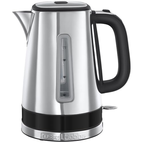 Russell Hobbs kettle [1.7l, 3000W, stainless steel] distinctions black(Push-to-open lid, 360° base with cord storage, Perfect pour spout,removable Anti-scale filter, water level indicator) 24283