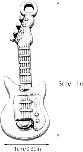 Miniatura 6 de 20 colgantes de guitarra de plata antigua para hacer joyas, dijes únicos para collares, pulseras, llaveros, instrumentos musicales de aleación, 20
