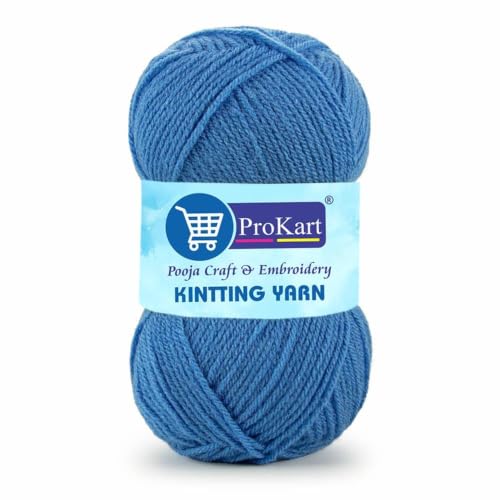 Image of ProKart Premium 4-Ply Woolen Knitting Yarn | 100g Blue Hand Crochet Soft Wool for Sweaters, Scarves, Hats, Baby Clothes & DIY Craft Accessories (1 Ball x 100g) - PRO32