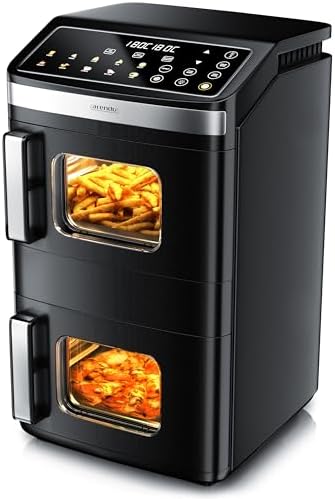Arendo - Heißluftfritteuse 2 Kammern - XXL Dual Zone – 17 Liter – 2800 W – 2 Zonen – Touch Bedienfeld – mit Sichtfenster – Synch- und Match-Funktion – Doppelstöckig – 3D Umluftsyst