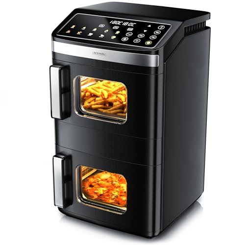 Arendo - Heißluftfritteuse 2 Kammern - XXL Dual Zone – 17 Liter – 2800 W – 2 Zonen – Touch Bedienfeld – mit Sichtfenster – Synch- und Match-Funktion – Doppelstöckig – 3D Umluftsystem