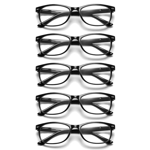 LANLANG Paquete de 5 gafas de lectura para hombre mujer, con bloqueo de luz azul, bisagra de resorte,Negro L-L001, +4,0 dioptrías