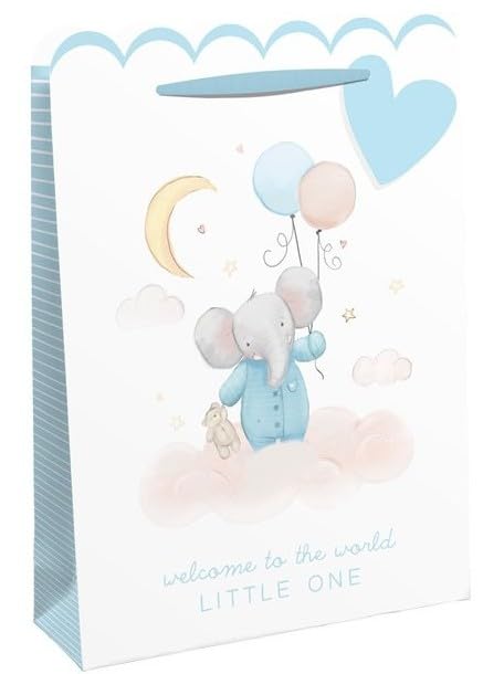 EurowrapWelcome To The World Little Baby Boy Elephant Gift Bag 72 FSC, X-Large, White/Blue