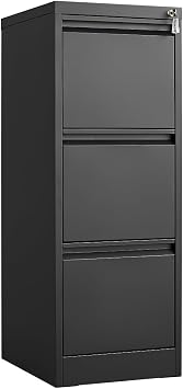 Metal Lateral File Cabinet with Lock,Office Vertical Files Cabinet for Home Office/Legal/Letter/A4,Locking Metal File Cabinet,Assembly Required Black + Metal + 3 Drawers