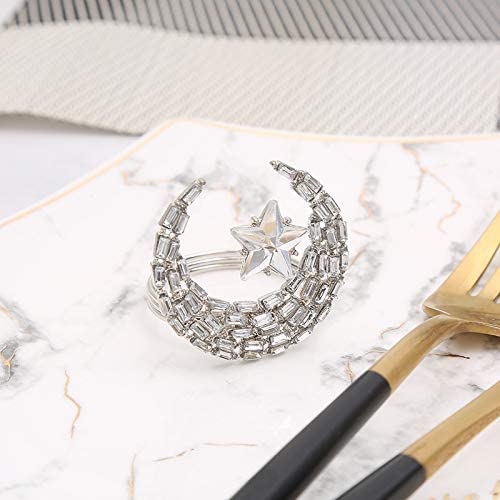 Allinlove Napkin Rings Set Of 6, Silver Moon Star Napkin Holder Rings Serviette Napkin Buckle For Easter Christmas Holiday Party Dinner Wedding Birthday Banquet Dining Table Centerpieces Decor #TOP1