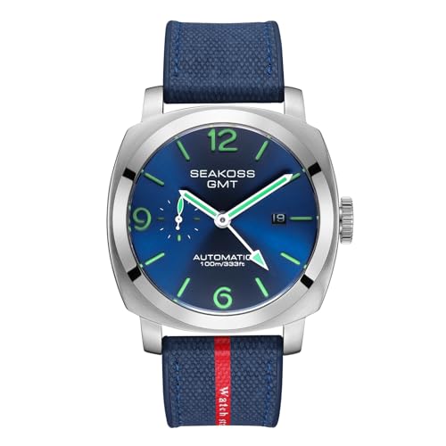 SEAKOSS GMT �r���v �����Y ���� 45mm ���t 10ATM �h�� �V�[�K�� ST2557 ���[�u�����g ���~�i�X �X�e�����X�X�`�[�� �T�t�@�C�A�K���X �@�B���r���v S8441 �u���[�O���[��, �u���[�O���[��, �X�g���b�v