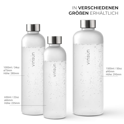 VINSUN Trinkflasche 1L weiß - wiederverwendbar, Kohlensäure geeignet, BPA frei, Tritan - Leichte Wasser Flasche für Sport, Outdoor, Schule, Uni, Fahrrad, Büro, Gym