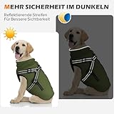 Woiil Hundemantel Hundejacke Wintermantel für Grosse Hunde, Hundemantel Winter mit Geschirr, Hunde Wintermantel Ärmellose Baumwolle Gepolsterte Weste Wasserdicht Warme Reflektierend, Armeegrün L