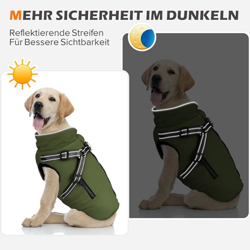 Woiil Hundejacke Hundemantel für Grosse Hunde Warmer Hundepullover Winter Hundejacke Weste Winddicht Mantel Hoodie Winter Hunde Außenjacke für Spazierengehen Armeegrün XL