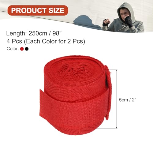 Bandages de boxe PATIKIL 248 cm rouge noir en coton extensible durable