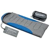 freizeitschmiede® Deckenschlafsack Erwachsene Camping 77 x 202,5 cm – Schlafsack Camping als Decke nutzbar, 190T Polyester Pongee, beidseitiger Reißverschluss, Kopfteil zusammenraffbar, grau/blau