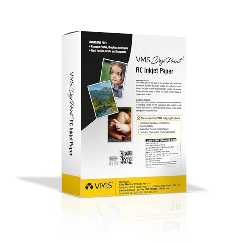 Image of VMS DigiPrint 240 GSM 5R (5x7) Glossy Photo Paper - Water Resistant, Pack of 100 sheets, Compatible with all Inkjet Printers